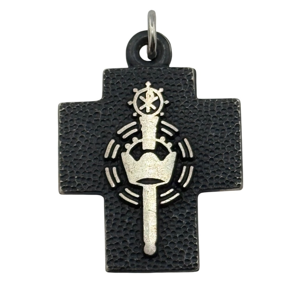 Vintage Creed Sterling Silver Textured Hammered Cross Crown Chi Rho Pendant